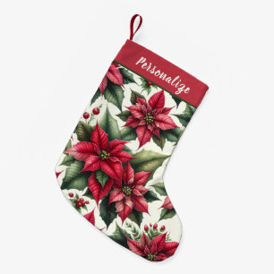 Elegant Red Poinsettia Flowers Personalized Small Christmas Stocking