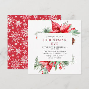 Elegant Red Poinsettia Holiday Christmas EVE Party Invitation