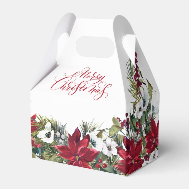 Elegant Red Poinsettia Merry Christmas Holiday Favor Box (Back Side)