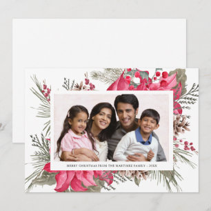 Elegant Red Poinsettia Photo Christmas Holiday Card