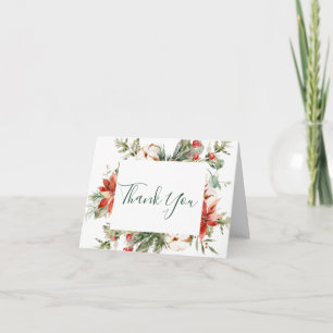 Elegant Red Poinsettia Pine Fir Watercolor Thank Y Thank You Card