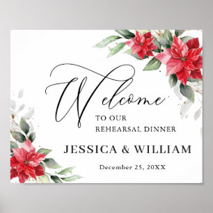 Elegant Red Poinsettia REHEARSAL DINNER Welcome Poster