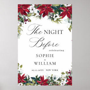 Elegant Red Poinsettia REHEARSAL DINNER Welcome Poster