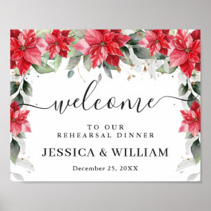 Elegant Red Poinsettia REHEARSAL DINNER Welcome Poster
