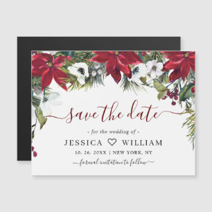 Elegant Red Poinsettia Save the Date Magnetic Card