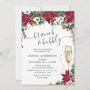 Elegant Red Poinsettia Watercolor Bridal Brunch Invitation