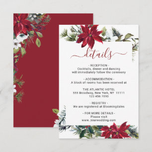 Elegant Red Poinsettia Watercolor Details Enclosure Card