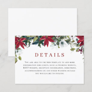 Elegant Red Poinsettia Watercolor Details Enclosure Card