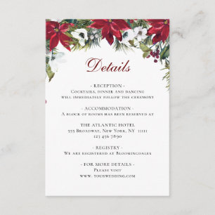 Elegant Red Poinsettia Watercolor Details Enclosure Card