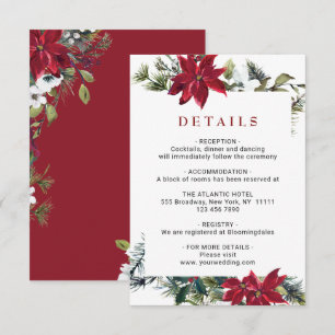 Elegant Red Poinsettia Watercolor Details Enclosure Card