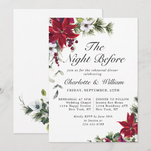 Elegant Red Poinsettia Watercolor REHEARSAL DINNER Invitation