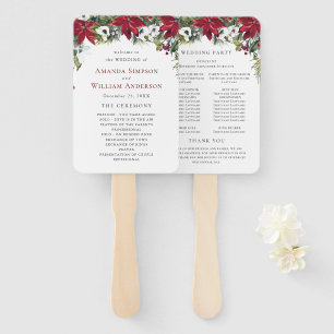 Elegant Red Poinsettia Wedding Ceremony Program Hand Fan