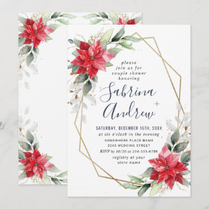 Elegant Red Poinsettia Winter Floral Couple Shower Invitation