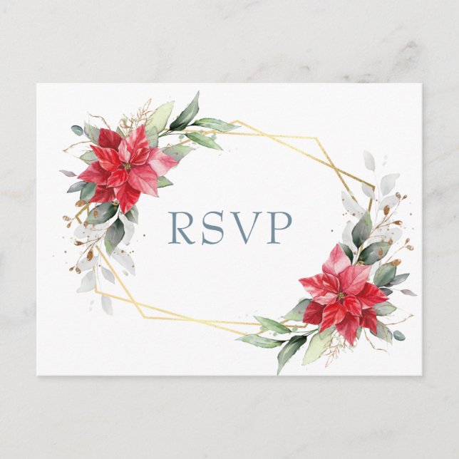 Elegant Red Poinsettia Winter Greenery RSVP Postcard (Front)