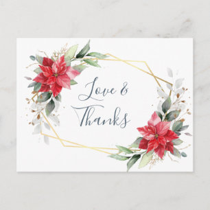 Elegant Red Poinsettia Winter Greenery Thank You Postcard