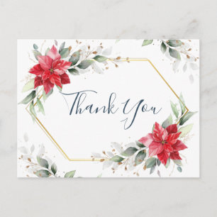Elegant Red Poinsettia Winter Greenery Thank You Postcard