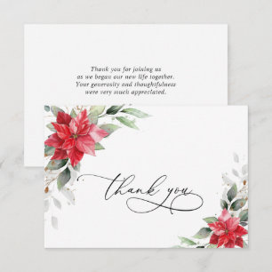 Elegant Red Poinsettia Winter Greenery Watercolor Thank You Card
