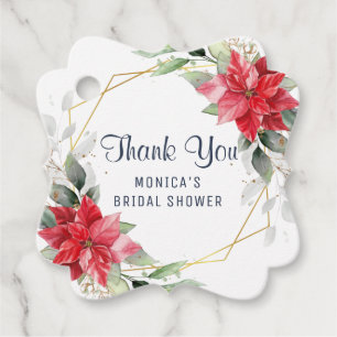 Elegant Red Poinsettia Winter Greenery Wedding Favour Tags