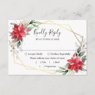 Elegant Red Poinsettia Winter Greenery Wedding RSVP Card