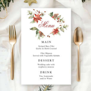 Elegant Red Poinsettia Winter Wedding Dinner Menu