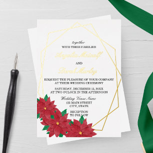 Elegant Red Poinsettia Winter Wedding Invitation