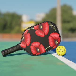 Elegant Red Poppies Personalized Pickleball Paddle