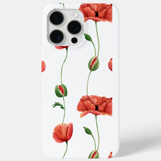 Elegant Red Poppy Floral iPhone 15 Pro Max Case (Back)