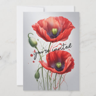 Elegant Red Poppy Flowers Blossom Floral Wedding Invitation