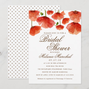 Elegant Red Poppy Flowers Bridal Shower Invitation