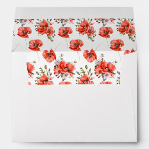 Elegant Red Poppy Greenery Return Address Envelope