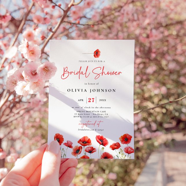 Elegant Red Poppy Meadow Bridal Shower Invitation (Creator Uploaded)