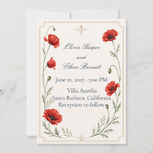Elegant Red Poppy Wedding Invitation
