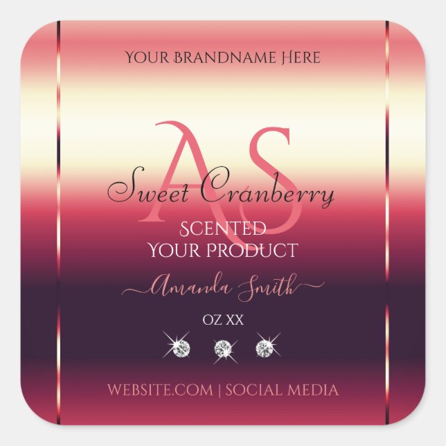 Elegant Red Product Labels Diamonds and Initials (Front)