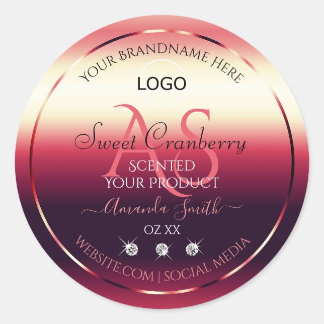 Elegant Red Product Labels Diamonds Initials Logo (Front)