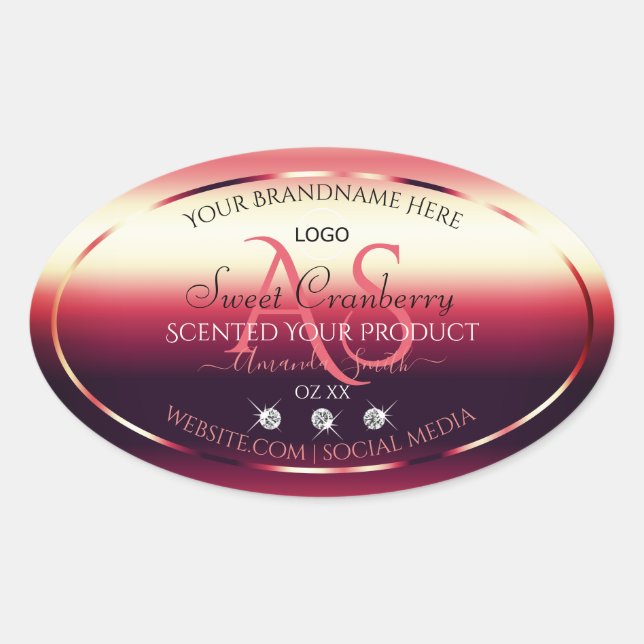 Elegant Red Product Labels Diamonds Initials Logo (Front)