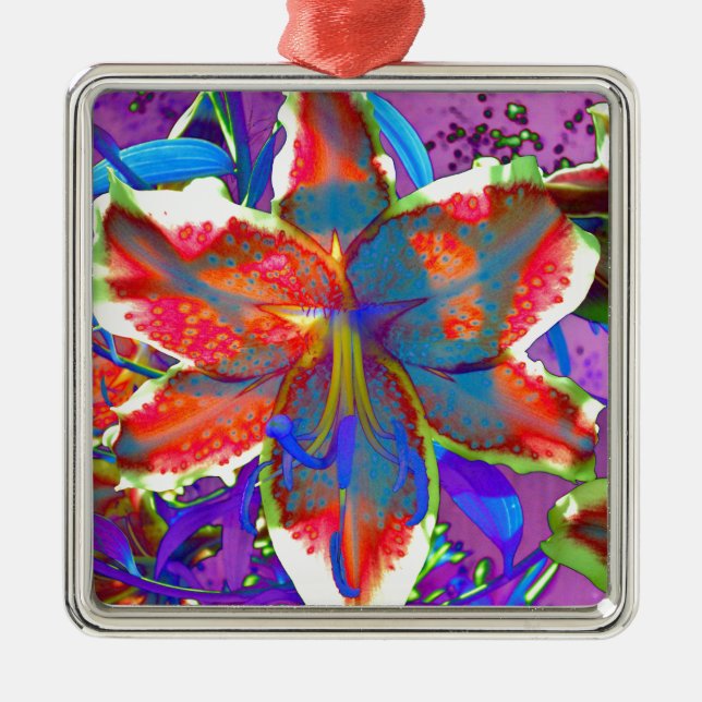 Elegant red purple blue floral  Lily Metal Ornament (Front)