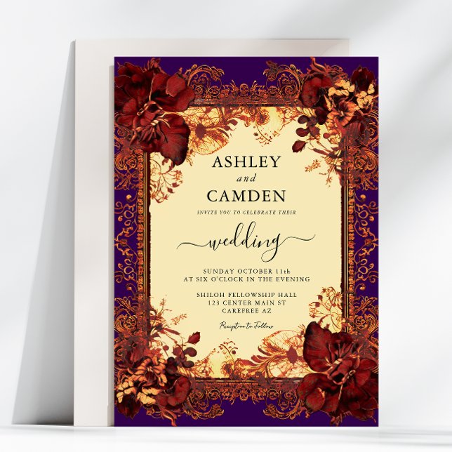 Elegant Red Purple Orange Wedding Invitation (Creator Uploaded)