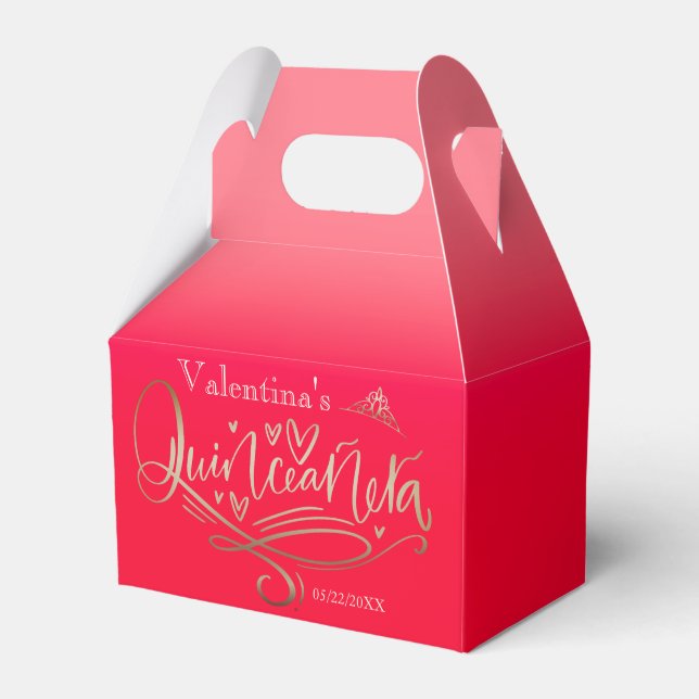 Elegant Red Quinceañera Favor Box (Front Side)