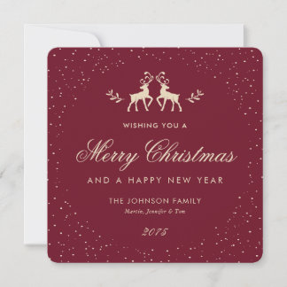 Elegant Red Reindeer Snowflake Holiday Card