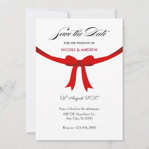 Elegant red ribbon bow wedding save the date