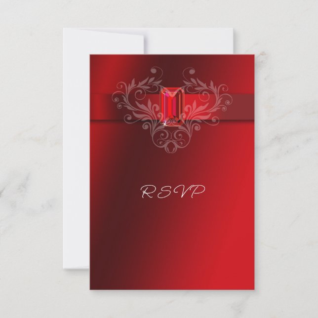 Elegant Red Ribbon Ruby Wedding Christmas RSVP Card (Front)