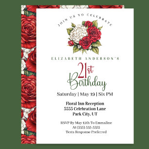 Elegant Red Rose 21st Birthday Invitation