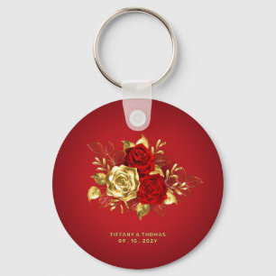 Elegant Red Rose And Gold Theme Wedding  Keychain