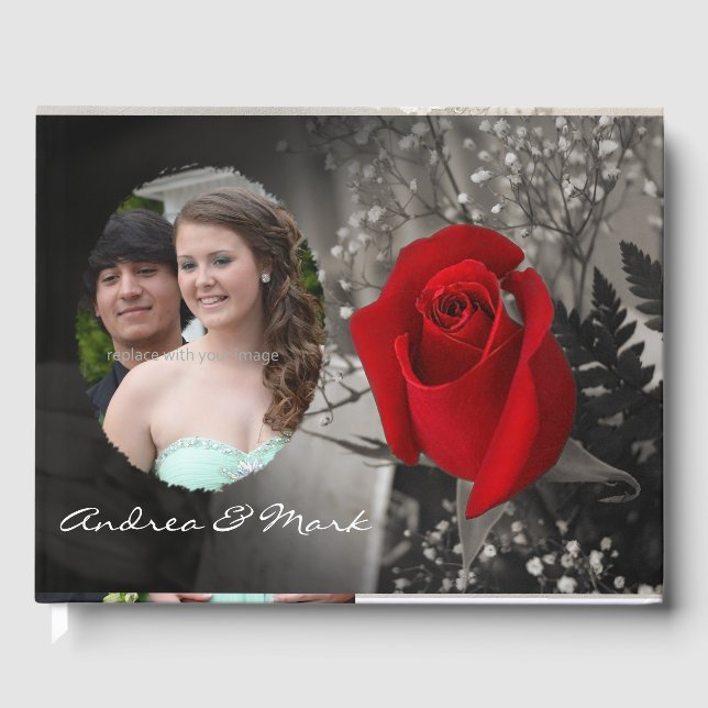 Elegant Red Rose and Soft Edge Oval Photo Frame Guest Book (Front)