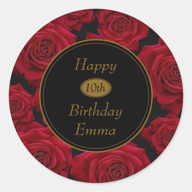 Elegant Red Rose Any Age Birthday Classic Round Sticker (Front)