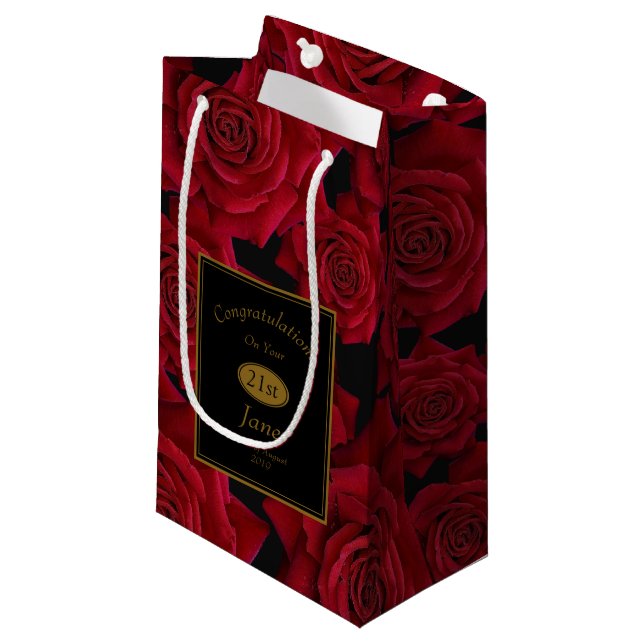 Elegant Red Rose Birthday Congratulations Small Gift Bag (Front Angled)
