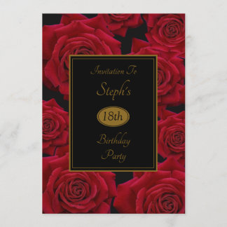 Elegant Red Rose Birthday Party Invitation