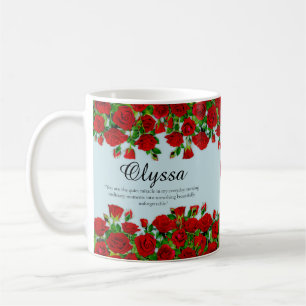 Elegant Red Rose Border Custom Name Garden Theme Coffee Mug