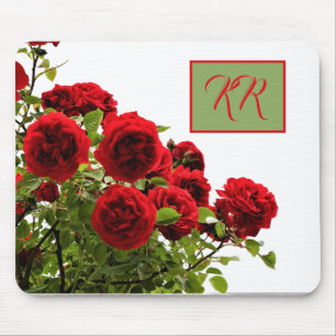 Elegant Red Rose Bouquet Floral Monogram Mouse Pad