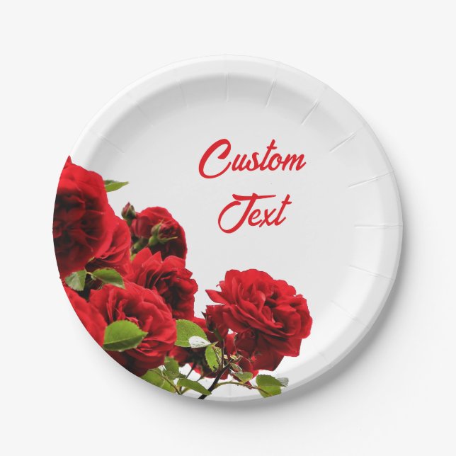 Elegant Red Rose Bouquet Personalized Paper Plate (Front)